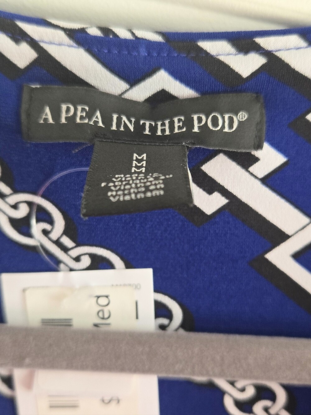 PEA IN A POD Womens Blue Chain Print 3/4 Sleeve Stretch Wrap Jersey Dress Medium - Picture 4 of 9
